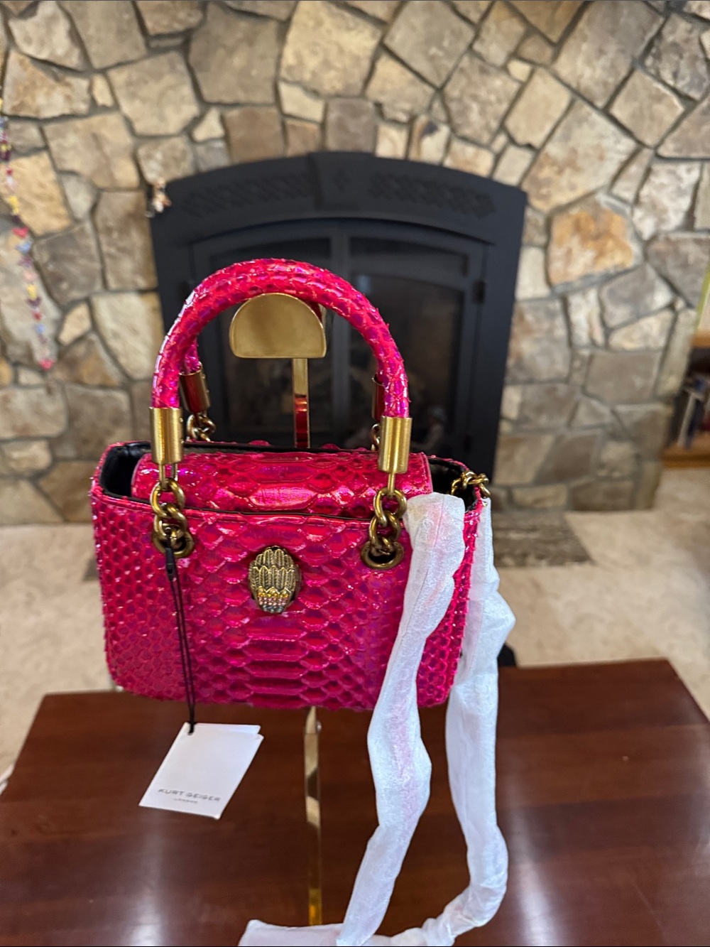 NWT Kurt Geiger Snake Print Leather Kensington Satchel + Crossbody Strap